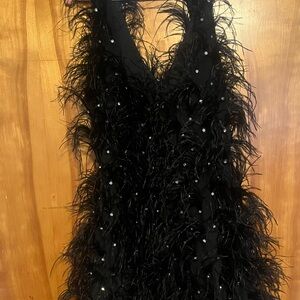 AKIRA Elegant Black Feather Mini Dress